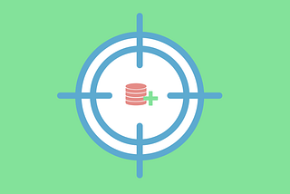 A set of crosshairs on a green background. In the middle of the crosshairs is a cylinder—a database symbol—with a plus sign next to it.