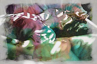 Abstractly colored photo of a sleeping person