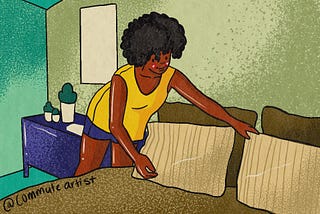 Illustration of Woman making her bed