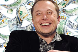 Photo of Elon Musk on a background of $100 bills