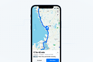 Map showing part of a route and a charge stop