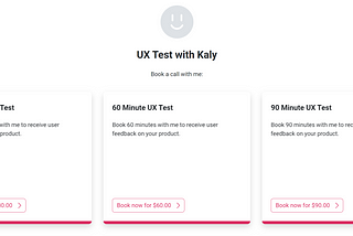 Screenshot of the UX Test with Kaly booking page.