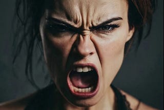 The angry face of an extemely pissed off woman.