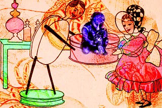 Collage of nursery figures presenting a monkey.
