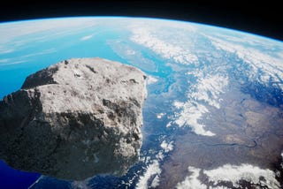 Artist rendering of an asteroid approaching Earth.