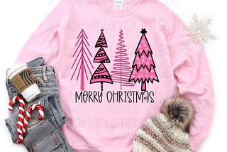 Merry Christmas pink pastel Christmas Tree png - Sublimation design - Digital design  - Sublimation - DTG printing - Christmas sublimation