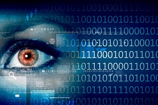 Eye on digital background to describe a cyber-security mindset in the digital world.