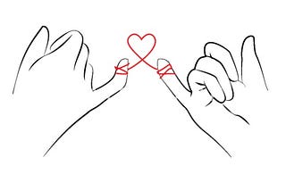 Two hands with red yarn tied to each pinkie that makes a heart. #sueryan.solutions, #leadershipcoach #motivationalspeaker #inspirationalspeaker