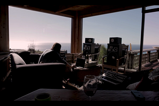 Kevin Parker’s home studio in Perth with a view of the ocean.