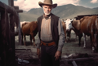 A Rancher managing his flock of cows