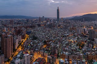 A panoramic photograph of a sunrise in Taipei