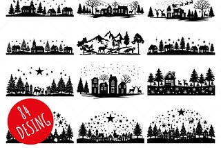 84 Winter Christmas Scene SVG, Winter Scene SVG, Magical Christmas Scene, Santa Reindeer SVG, Christmas Svg Bundle, Deer Svg, pine Tree Svg.