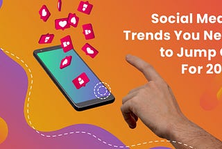 Social media trends you need to jump on for 2024! Gradient image with smart phone and hand.