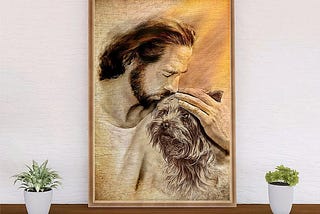HOT Jesus with lovely Yorkshire Terrier poster