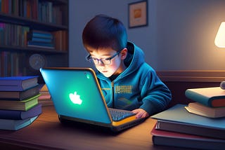 A boy reading something on the internet in his laptop.