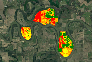 the image shows Prescription and yield map from satellite images for three farms in a region