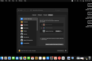 Security & Privacy Window With Location Services Disabled.