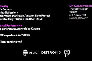 Feb 8th NYMusicTech at VRBar (sponsored by DistroKid)