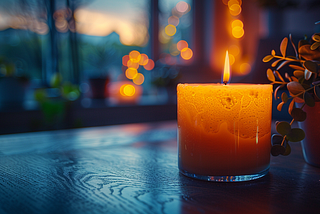 a candle burning in a clean apartment