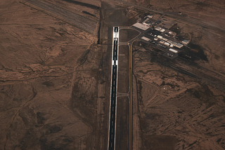 Aerial view of a runway.