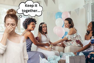 Woman trying not to cry at baby shower