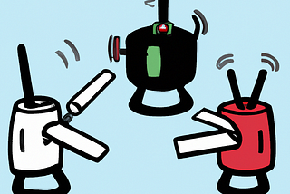An image of wireless devices battling each other with the antenna pointed at each other