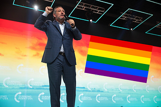 Raphael Edward Cruz implores LGBTQ crowd to rally all the trans-men to sleep with Cruz’s wife.