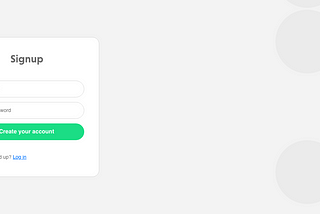 Signup — tela principal de inscrição no produto com campo para digitar login, senha e chamada do botão principal.