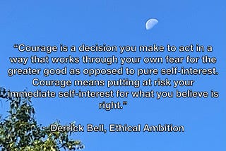 Image of the sky with a quote from Derrick Bell, Critical Race Theory