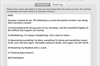 Screen capture of a crash report
