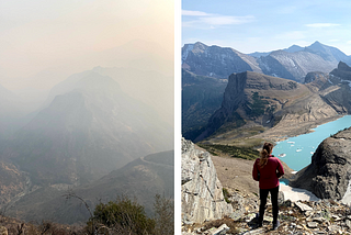 air pollution from fires obscure King’s Canyon National Park (left), one of few remaining glaciers melting (right)