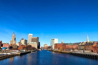 Providence River, lined by buildings in Providence, RI