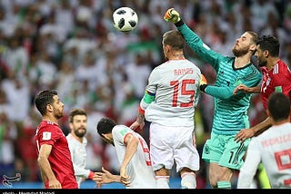 Iran playing Spain at the 2018 FIFA World Cup in Russia.