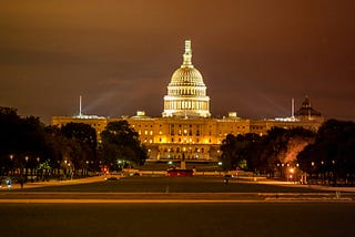 The U.S. Capitol at night