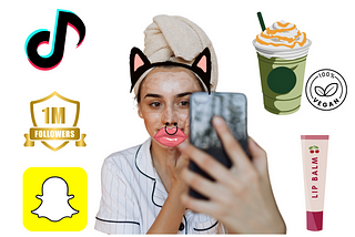 Image of Olivia with lip filler, septum piercing, cat ears, and all the things she likes (tiktok, snapchat, matcha ice lattes, sephora)