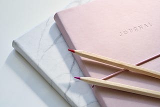 Two wooden pencils sitting across a journal