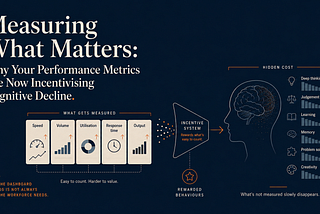 AI performance metrics graphic showing output measures driving cognitive decline in thinking, judgement, learning and creativity.