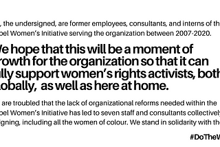 Statement in Solidarity with Nobel Women’s Initiative Outgoing Staff