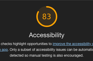 Accessibility test score of 83