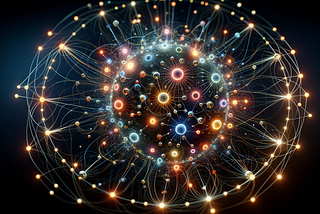 Prompt: Create an image called “Connecting the dots — the bigger picture” in the context of the physics of electric charge. Result: “The image is visually representing the complex interactions of electric charges in physics.”