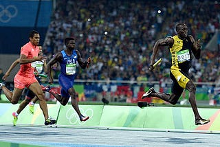 Usain bolt winning a relay race