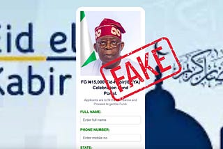 This website claiming to give N15,000 Eid celebration fund from the Nigerian government is a scam