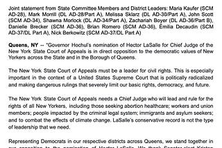 QUEENS DEMOCRATIC PARTY STATE COMMITTEE MEMBERS AND DISTRICT LEADERS’ STATEMENT OF OPPOSITION TO…