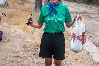 Machiko picks up trail trash in her neighborhood.