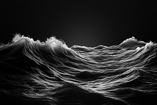 An black and white image of ocean waves.