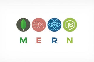 MERN stack representation image. It contains four circles each one with a colour, from left to right, the first one is black with a leaf representing the mongodb, the second one is red with the letters e and x inside representing the express package, the third is blue with the atom structure representing the React and the fourth is green with the letters j and s inside representing the NodeJS package