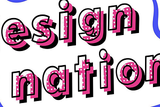 Design Nation logotype in layered lowercase sans serif text with hand-drawn blue and pink ripples around it
