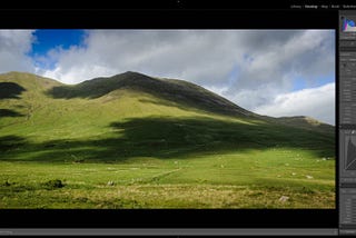 Lightroom Screenshot showing a photo of the mountains of Connemara in Ireland