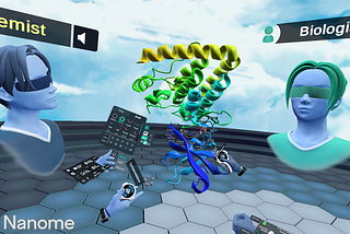 A chemist and a biologist meet in the virtual reality application Nanome from remote locations to collaborate in real-time on a molecule they’re designing together.