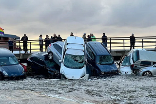 Cars pile up in the hometown of Salvador Dali.